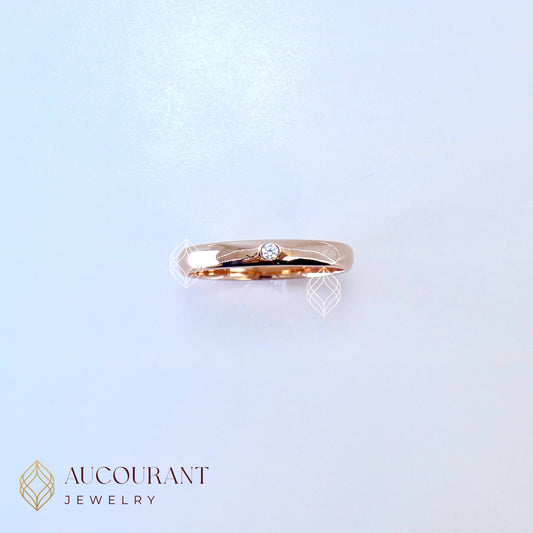 Cincin emas Klasik model mata(R)ound Tengah(AURORA GLEAM).Emas Rose Gold 17K