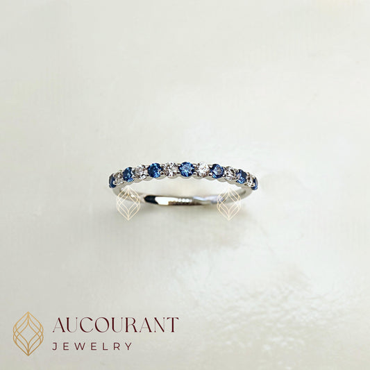 Cincin Emas model Bands Mata Biru. Emas White Gold 17K