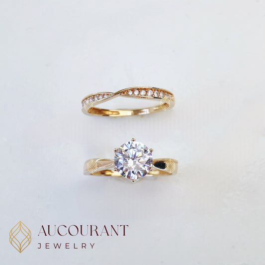 Cincin Emas Kombinasi dua Model Solitaire mata Besar Bulat(R)ound Kombinasi Solitaire Mata Bulat(R)ound. Emas Rose Gold 17K