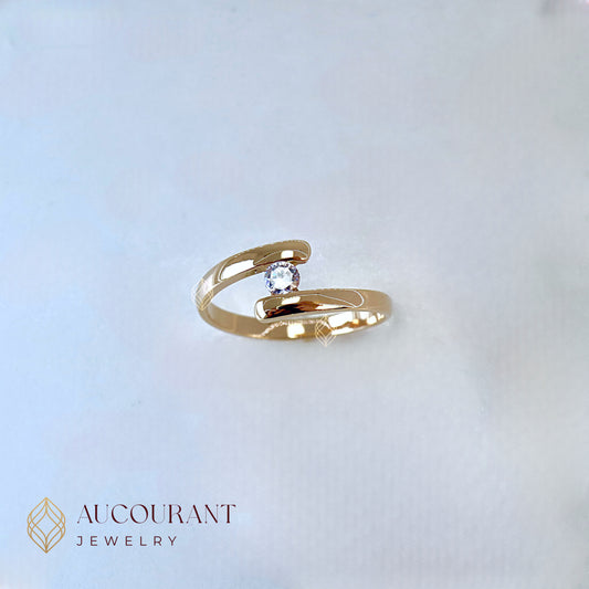 Cincin Emas mata (R)ound satu Model Terbuka Luna Open Ring Open Band. Emas Rose Gold 17K