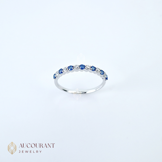 Cincin Emas model Bands Mata Biru. Emas White Gold 17K