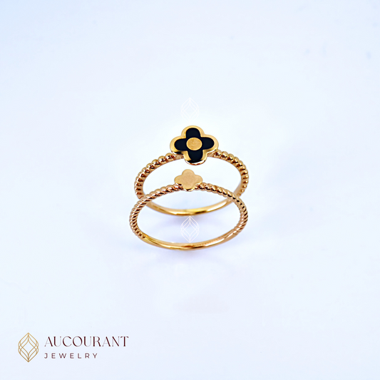 Cincin Emas model Double Clover hitam dan polos. Emas Rose Gold 17K