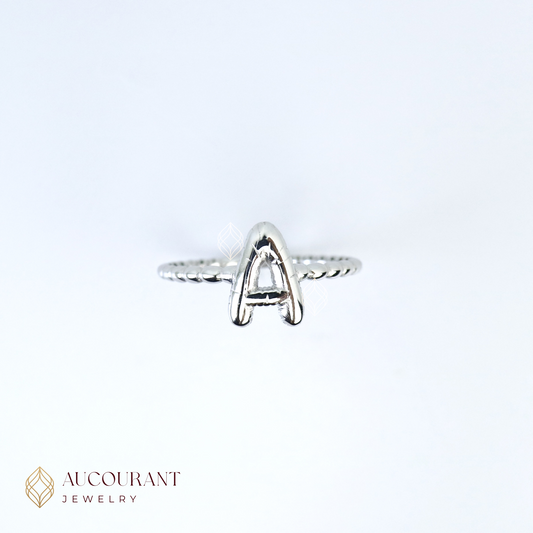 Cincin Emas model Inisial Huruf A. Emas White Gold 17K