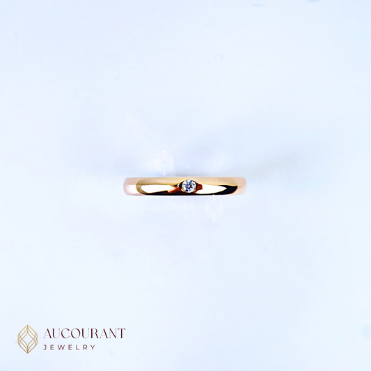 Cincin emas Klasik model mata(R)ound Tengah(AURORA GLEAM).Emas Rose Gold 17K