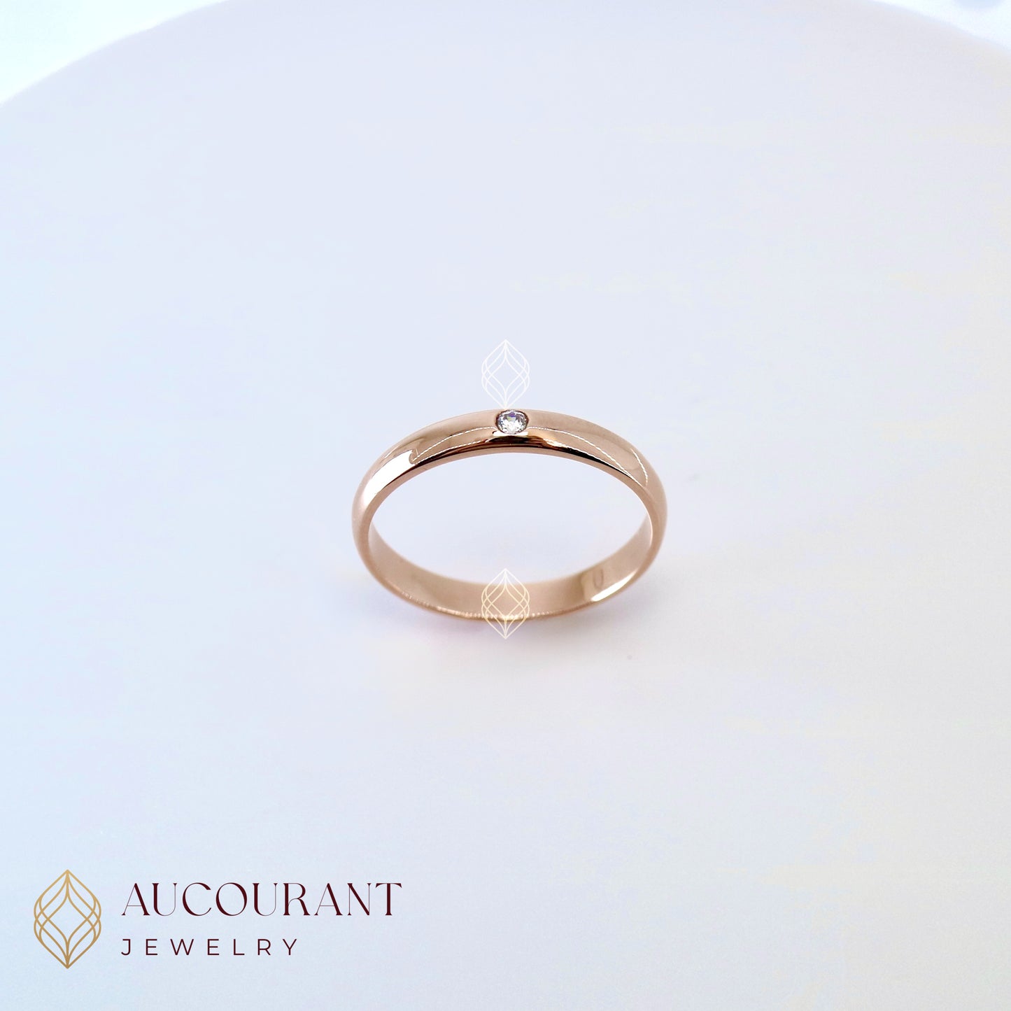 Cincin emas Klasik model mata(R)ound Tengah(AURORA GLEAM).Emas Rose Gold 17K