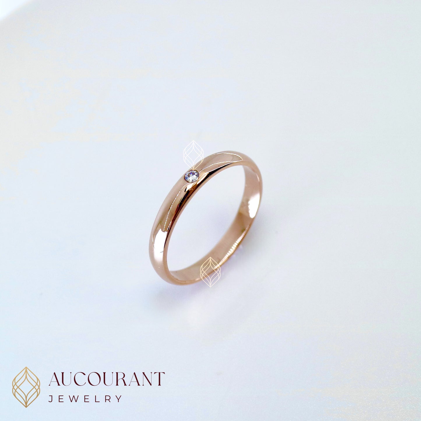 Cincin emas Klasik model mata(R)ound Tengah(AURORA GLEAM).Emas Rose Gold 17K