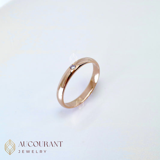 Cincin emas Klasik model mata(R)ound Tengah(AURORA GLEAM).Emas Rose Gold 17K