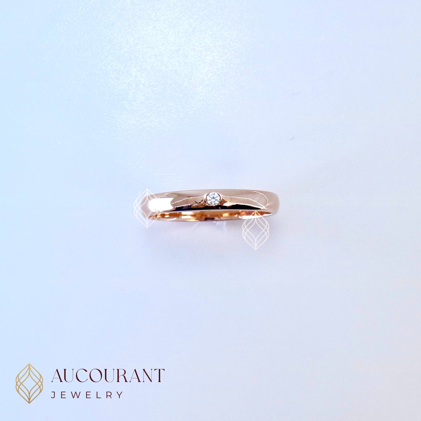 Cincin emas Klasik model mata(R)ound Tengah(AURORA GLEAM).Emas Rose Gold 17K