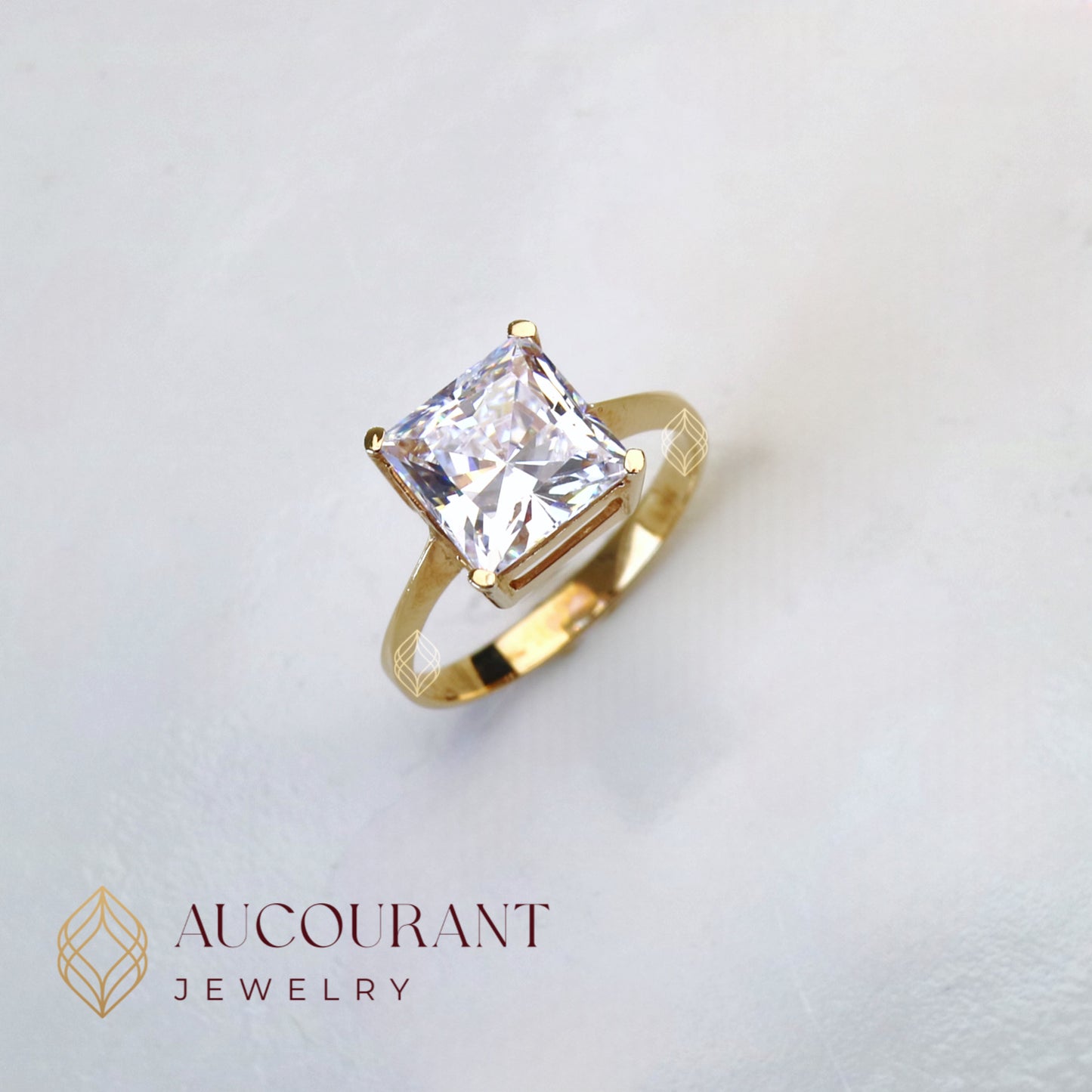 Cincin Emas CW model Solitaire tipis Mata Kotak(PC)(Besar). Emas Rose Gold 17K