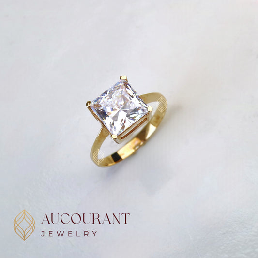 Cincin Emas CW model Solitaire tipis Mata Kotak(PC)(Besar). Emas Rose Gold 17K