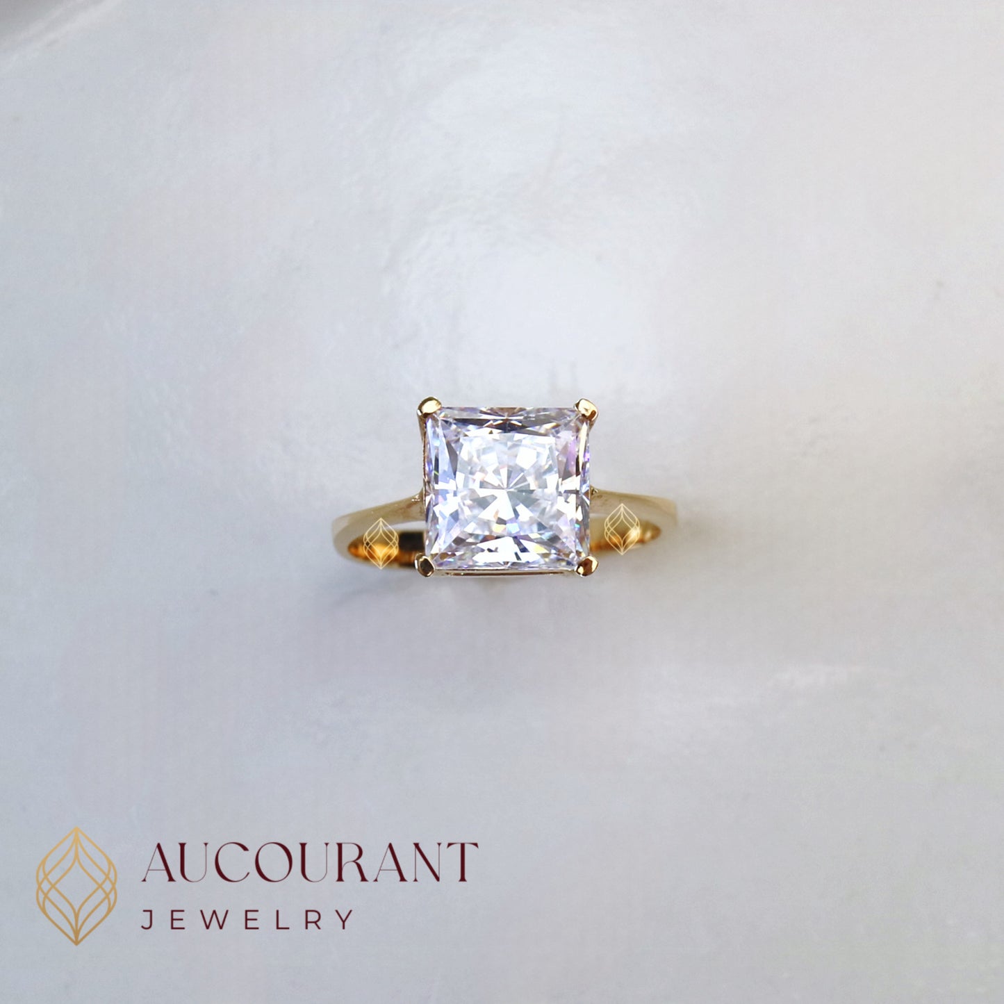 Cincin Emas CW model Solitaire tipis Mata Kotak(PC)(Besar). Emas Rose Gold 17K