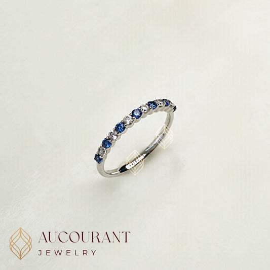 Cincin Emas model Bands Mata Biru. Emas White Gold 17K