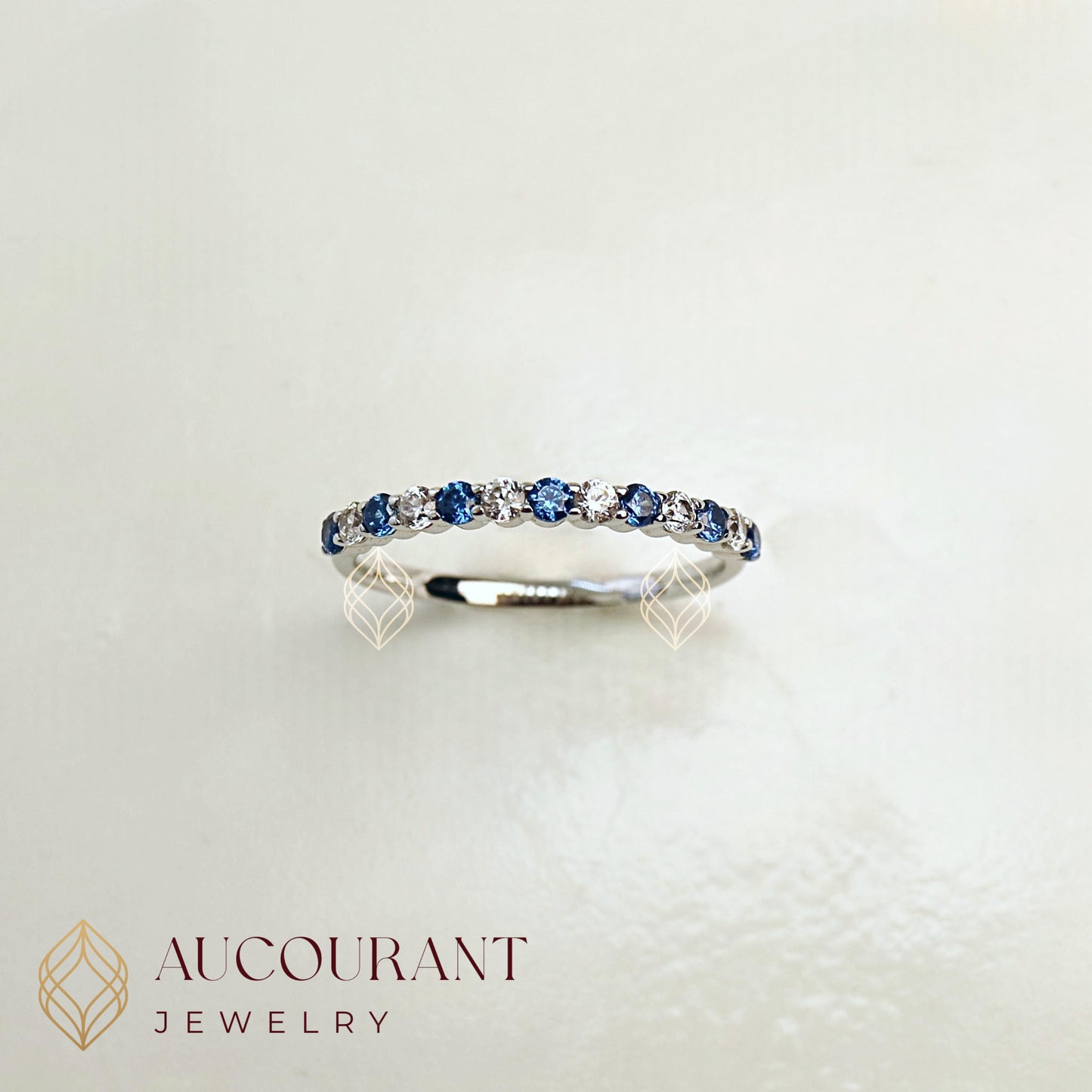 Cincin Emas model Bands Mata Biru. Emas White Gold 17K