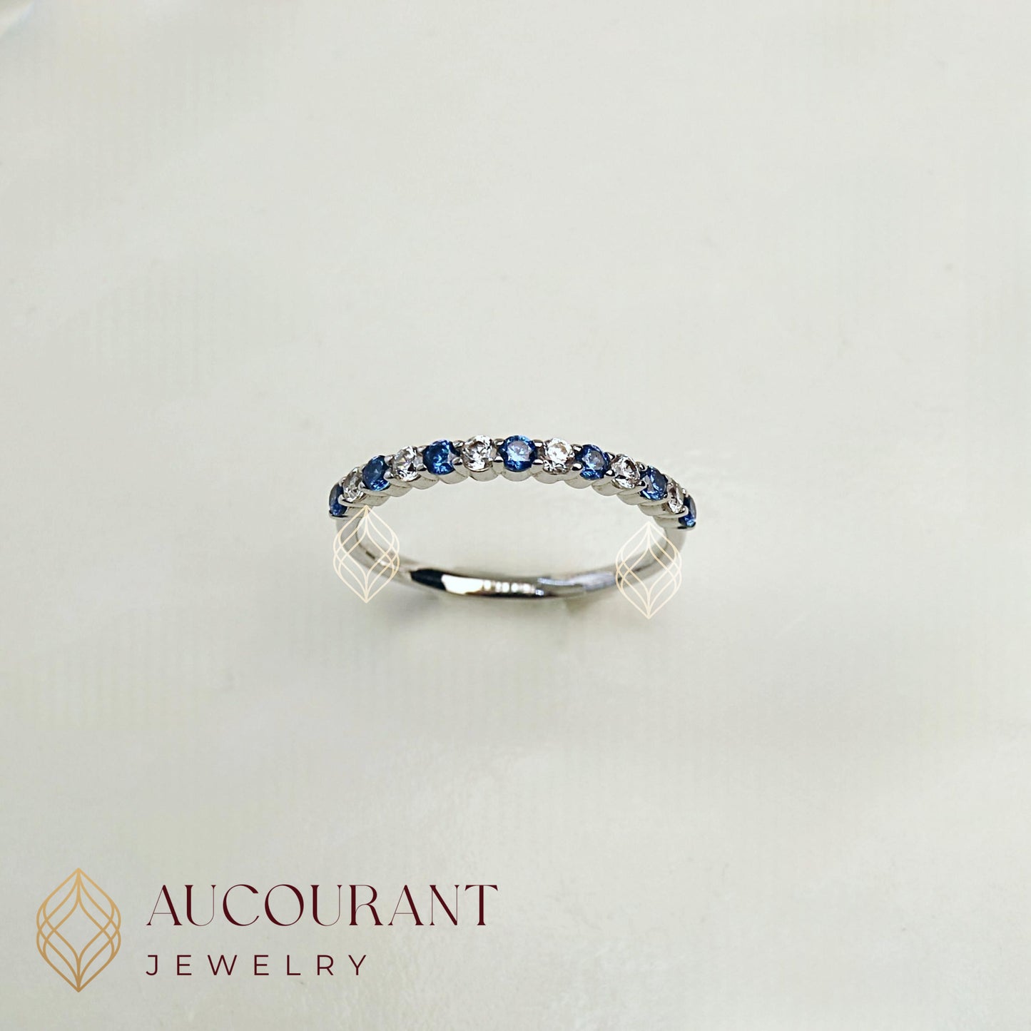 Cincin Emas model Bands Mata Biru. Emas White Gold 17K