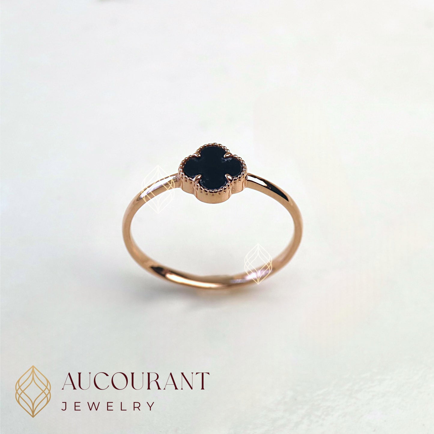 Cincin Emas model Clover(Motif Hitam). Emas Rose Gold 17K