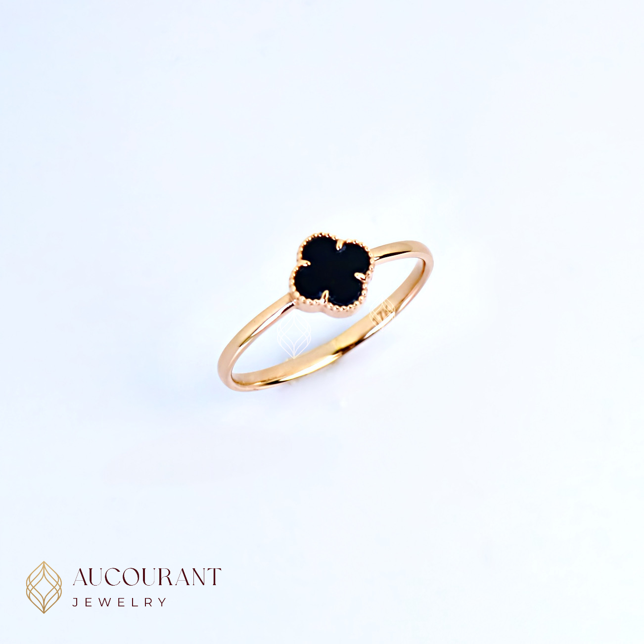 Cincin Emas model Clover(Motif Hitam). Emas Rose Gold 17K