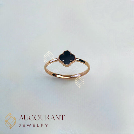Cincin Emas model Clover(Motif Hitam). Emas Rose Gold 17K