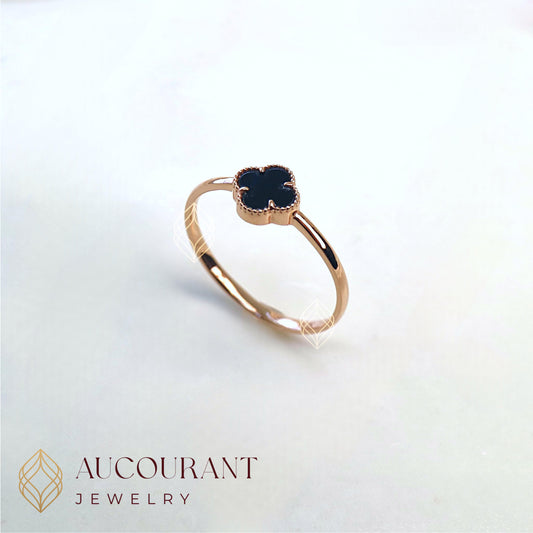Cincin Emas model Clover(Motif Hitam). Emas Rose Gold 17K