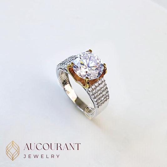 Cincin Emas Solitaire Mata Bulat(R)(Besar) variasi samping full Mata AD. Emas White Gold 17K