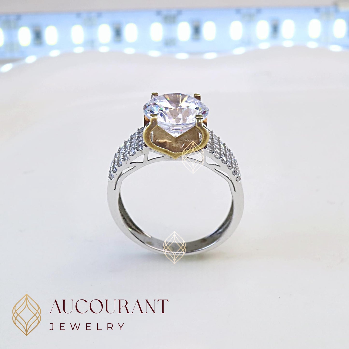 Cincin Emas Solitaire Mata Bulat(R)(Besar) variasi samping full Mata AD. Emas White Gold 17K