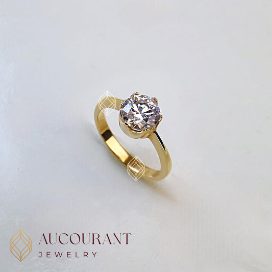 Cincin Emas model Solitaire Mata Bulat(R)(besar). Emas Rose Gold 17K