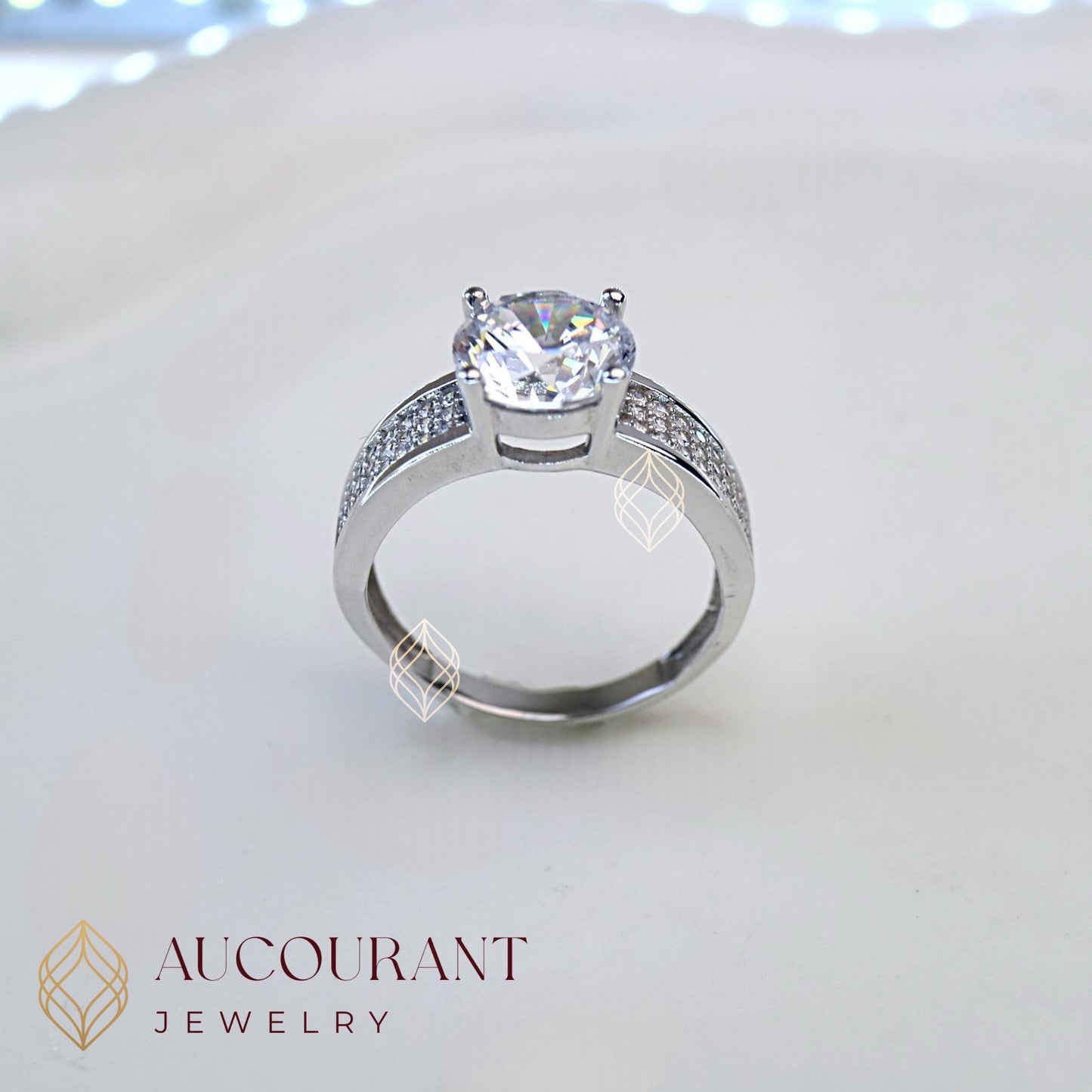 Cincin Emas model Solitaire variasi samping full AD R. Emas White Gold 17K