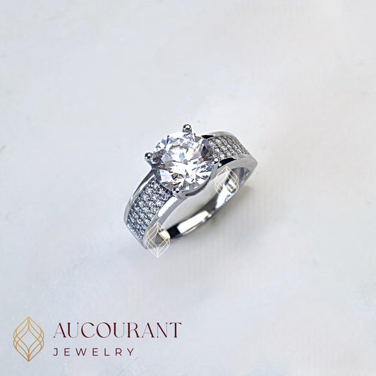 Cincin Emas model Solitaire variasi samping full AD R. Emas White Gold 17K