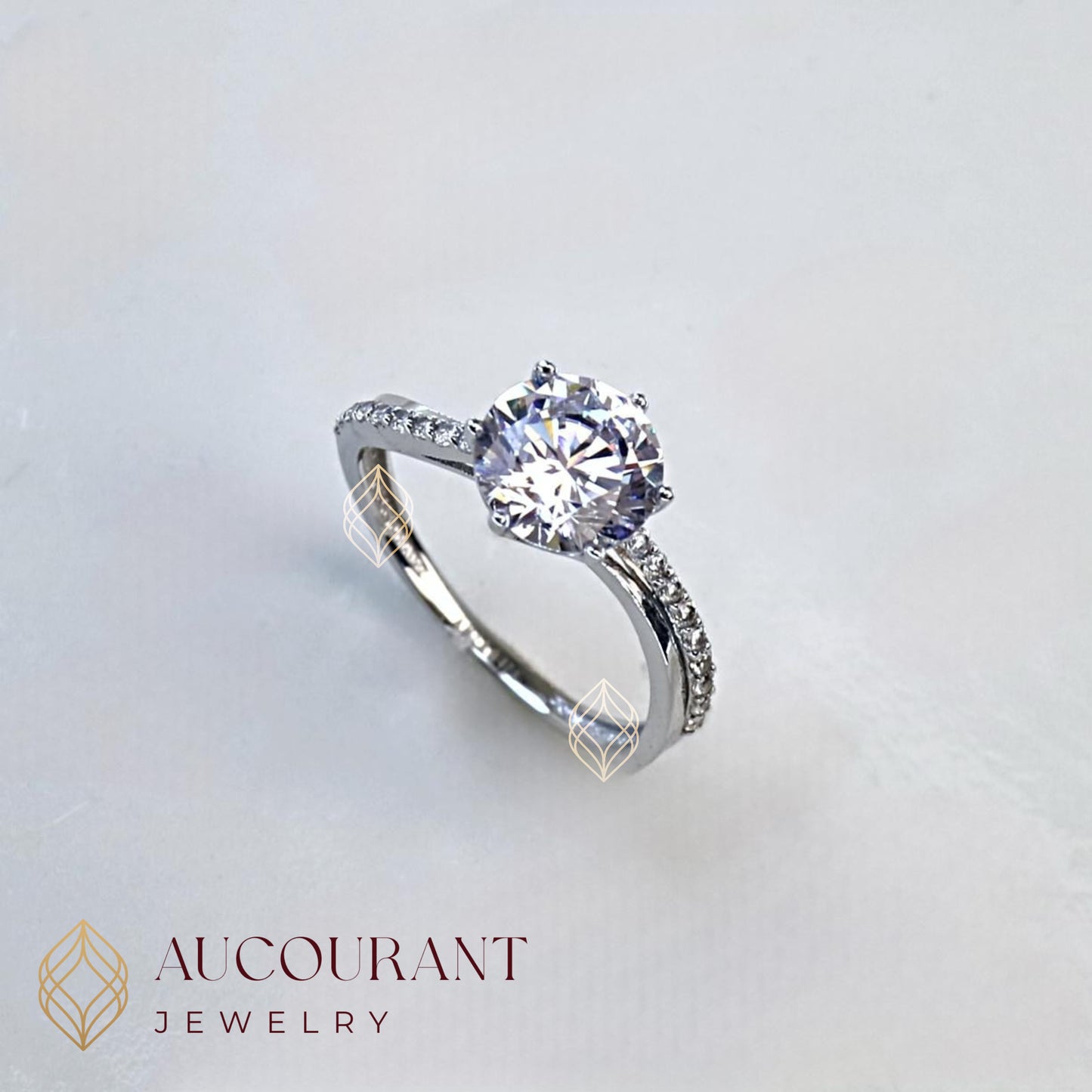 Cincin Emas CW Model Solitaire melingkar miring AD R. Emas White Gold 17K.