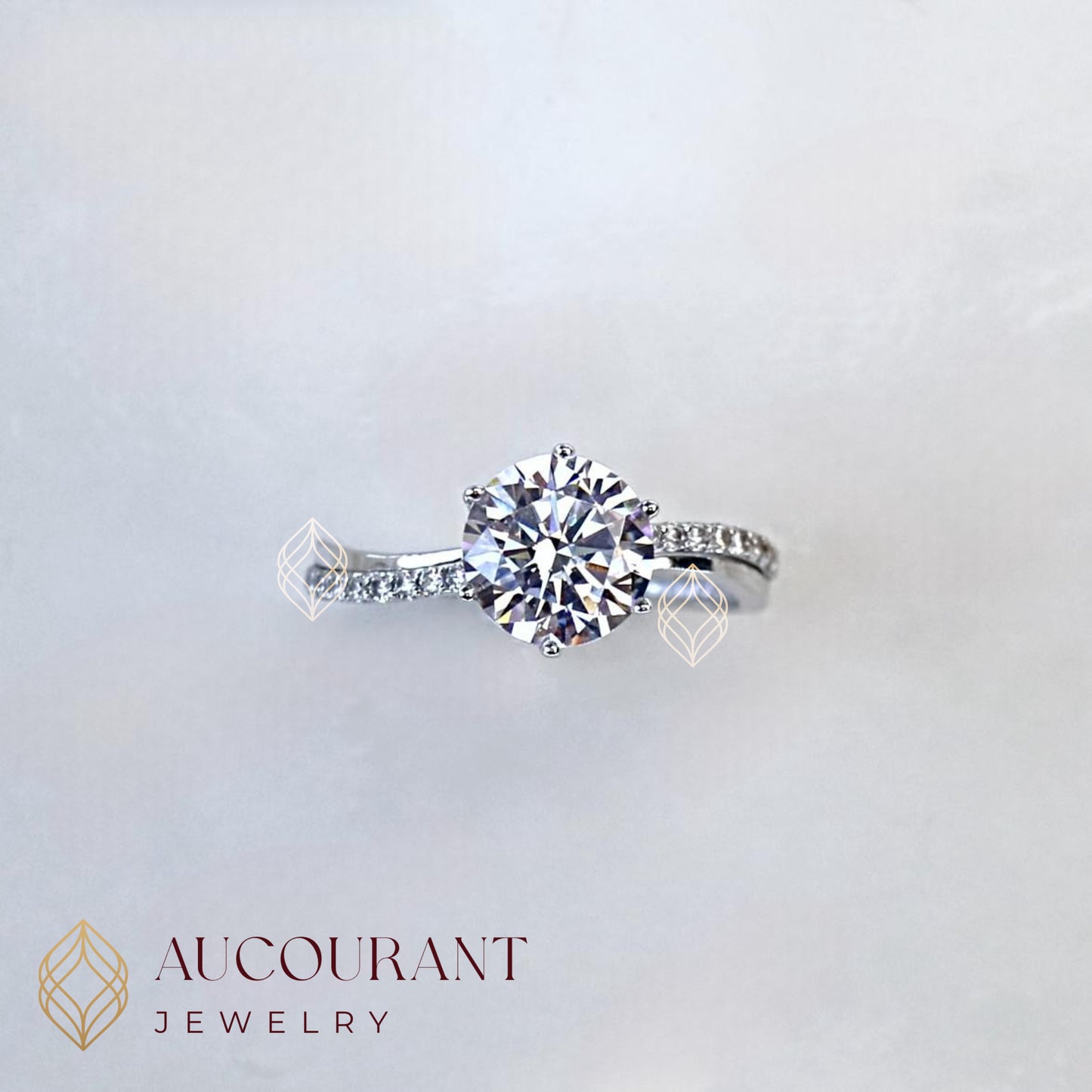 Cincin Emas CW Model Solitaire melingkar miring AD R. Emas White Gold 17K.