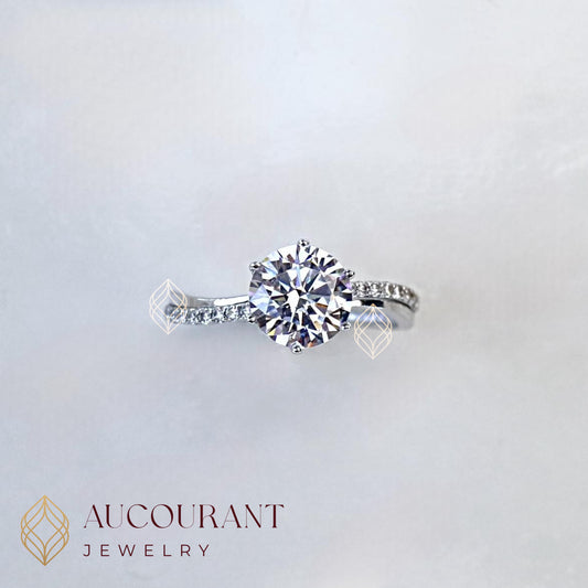 Cincin Emas CW Model Solitaire melingkar miring AD R. Emas White Gold 17K.