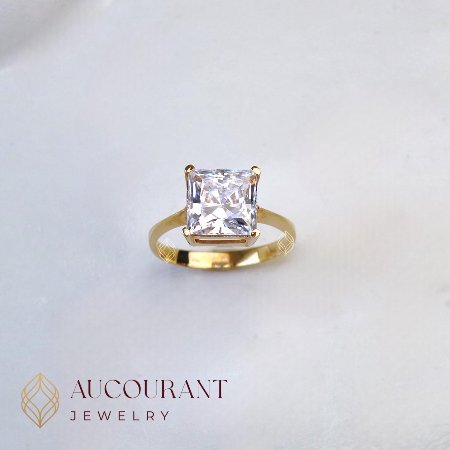 Cincin Emas CW model Solitaire tipis Mata Kotak(PC)(Besar). Emas Rose Gold 17K