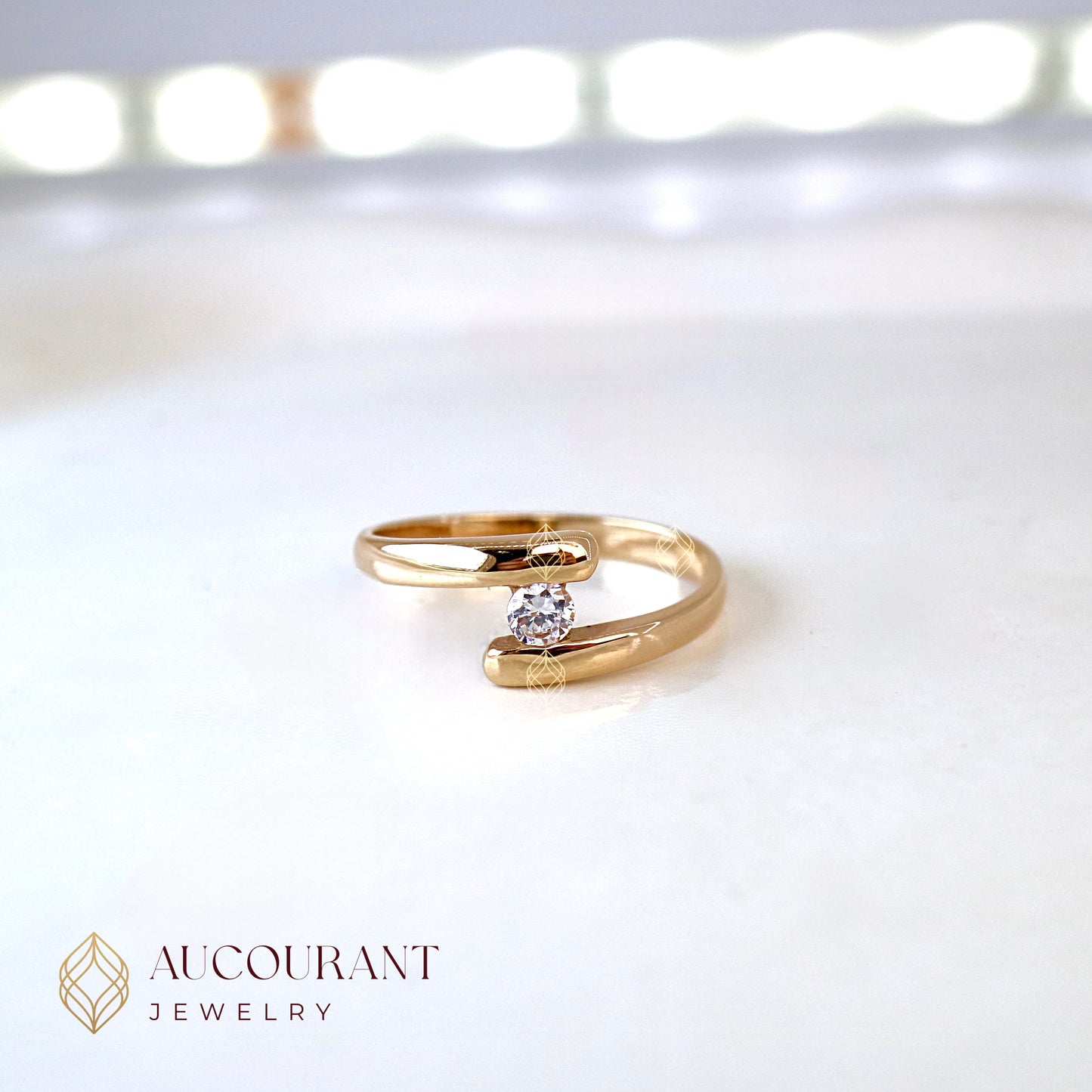 Cincin Emas mata (R)ound satu Model Terbuka Luna Open Ring Open Band. Emas Rose Gold 17K