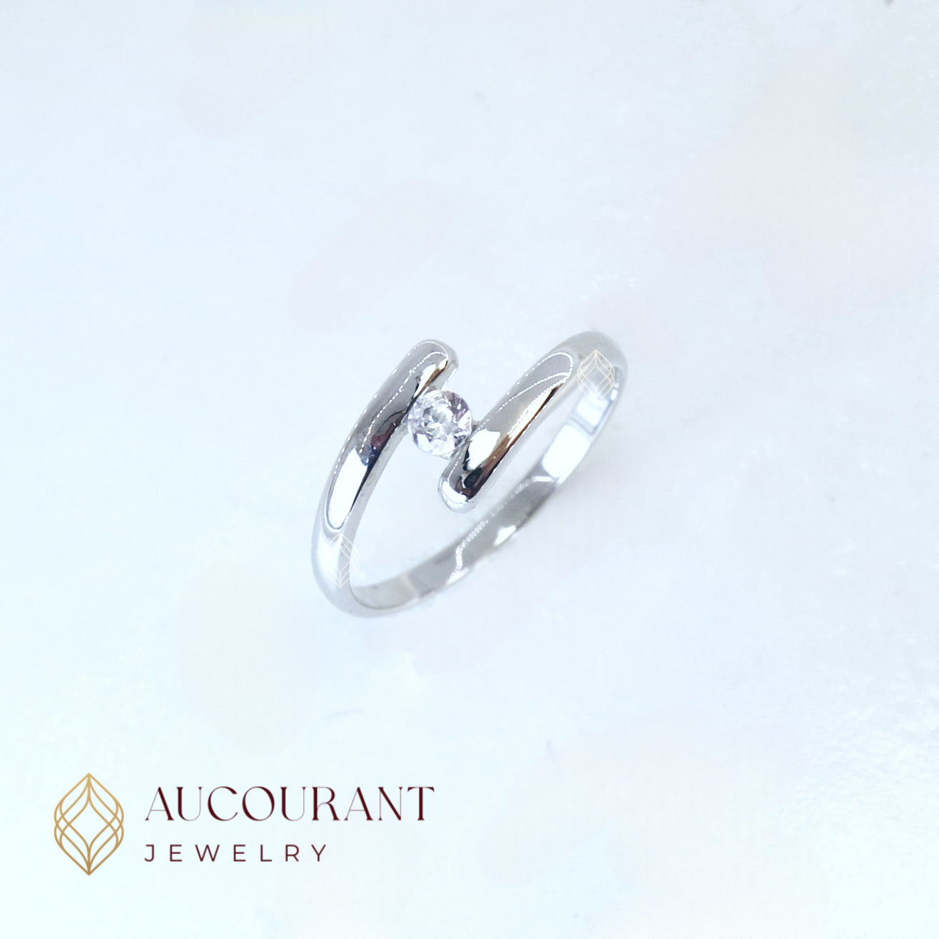 Cincin Emas mata (R)ound satu Model Terbuka Luna Open Ring Open Band. Emas White Gold 17K