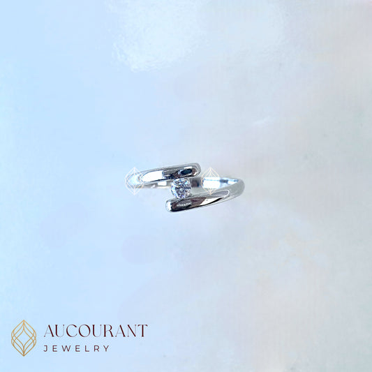 Cincin Emas mata (R)ound satu Model Terbuka Luna Open Ring Open Band. Emas White Gold 17K