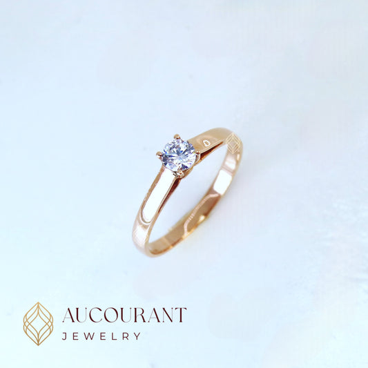 Cincin Emas Model Solitaire Klasik Mata (R)ound. Emas Rose Gold 17K