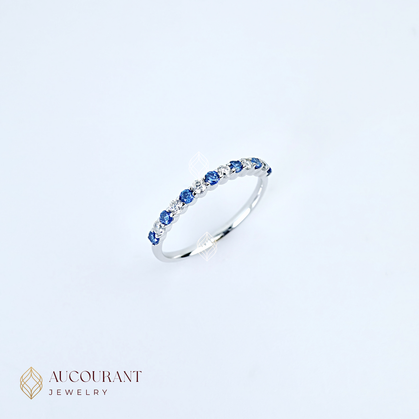Cincin Emas model Bands Mata Biru. Emas White Gold 17K