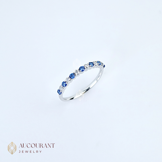 Cincin Emas model Bands Mata Biru. Emas White Gold 17K