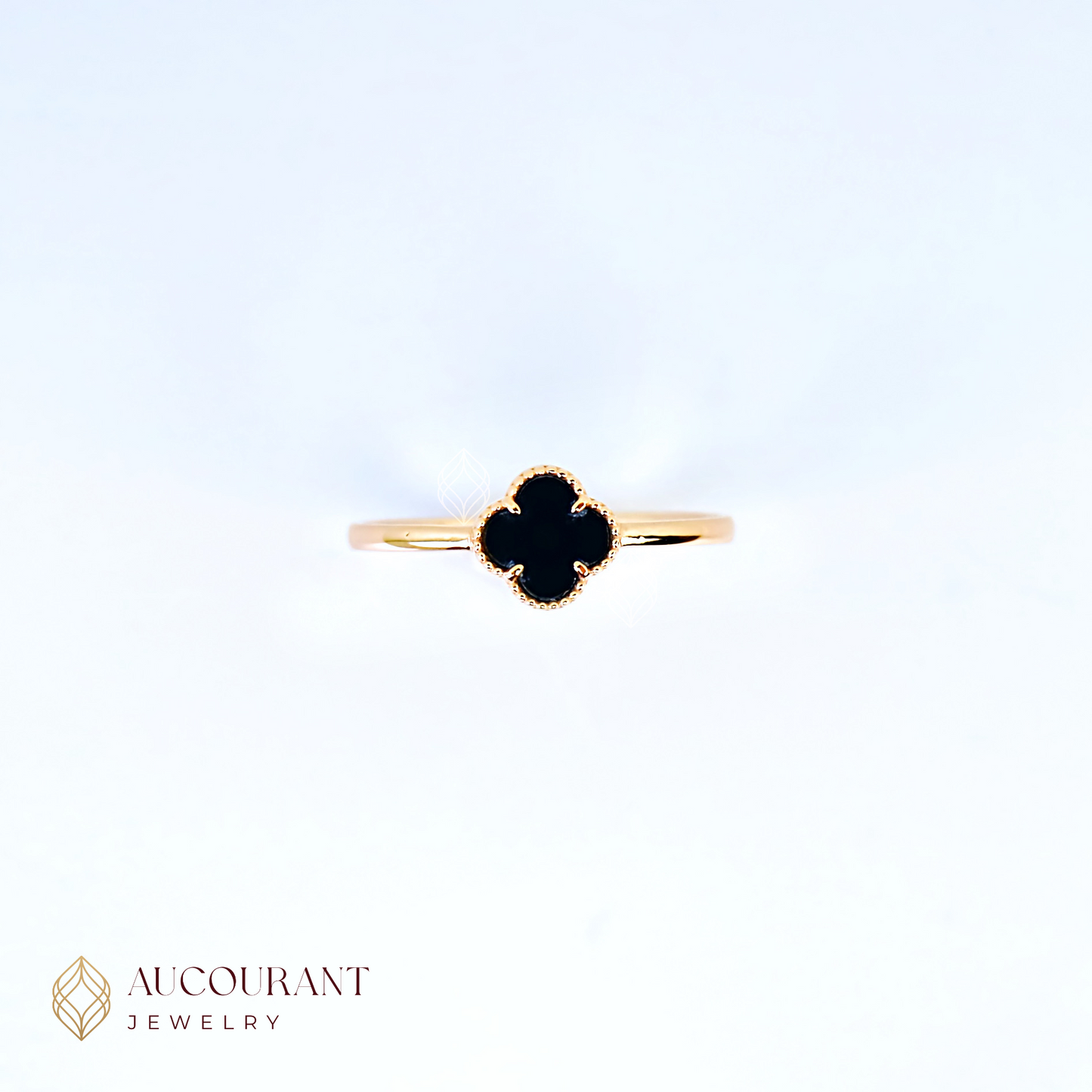 Cincin Emas model Clover(Motif Hitam). Emas Rose Gold 17K