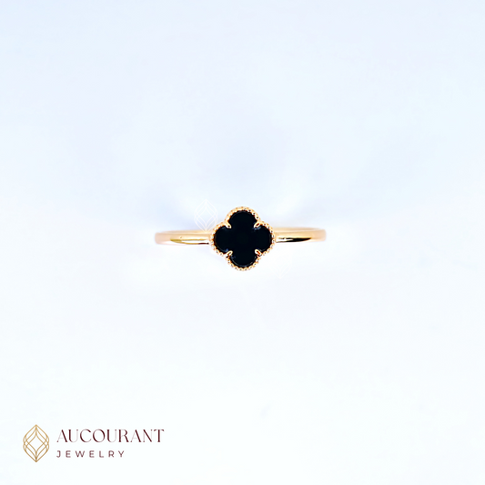 Cincin Emas model Clover(Motif Hitam). Emas Rose Gold 17K