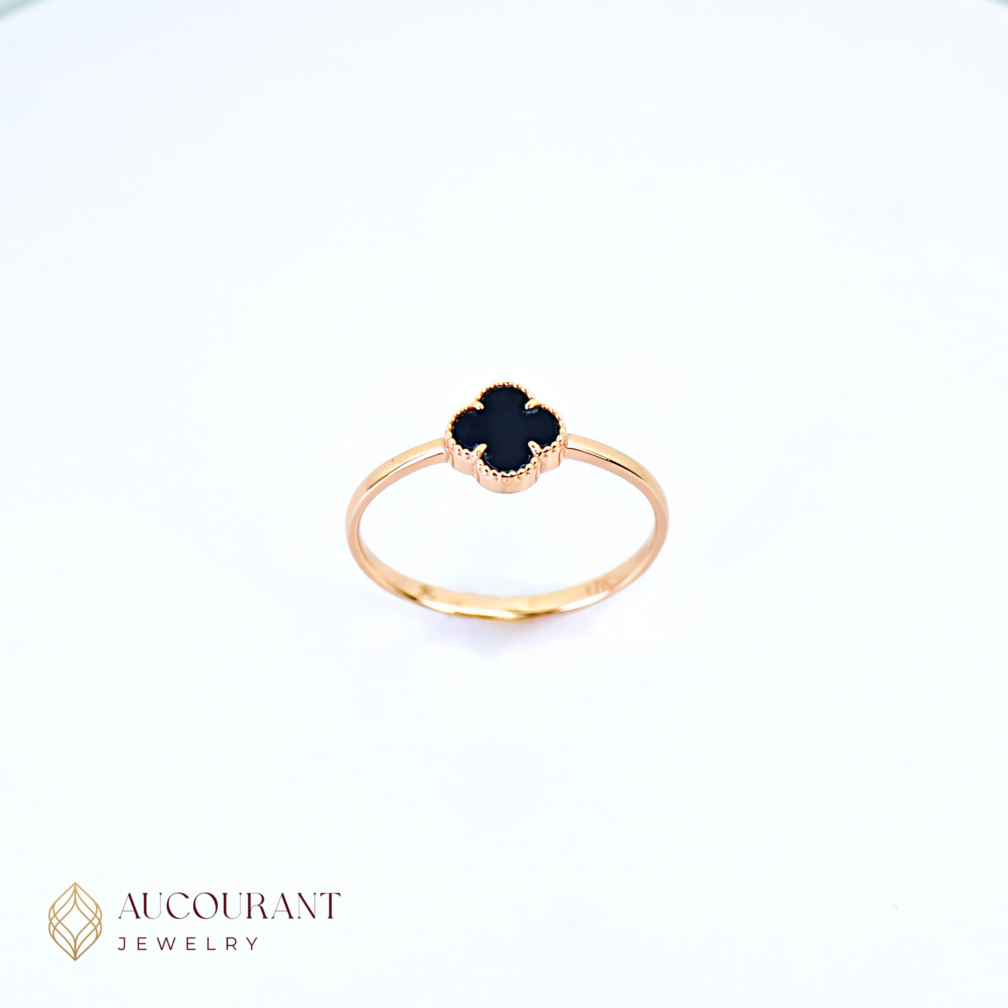 Cincin Emas model Clover(Motif Hitam). Emas Rose Gold 17K