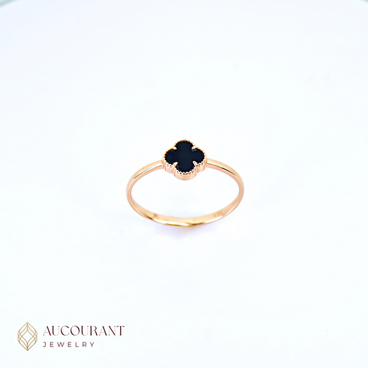 Cincin Emas model Clover(Motif Hitam). Emas Rose Gold 17K