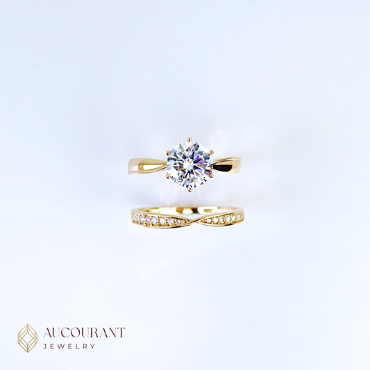 Cincin Emas Kombinasi dua Model Solitaire mata Besar Bulat(R)ound Kombinasi Solitaire Mata Bulat(R)ound. Emas Rose Gold 17K