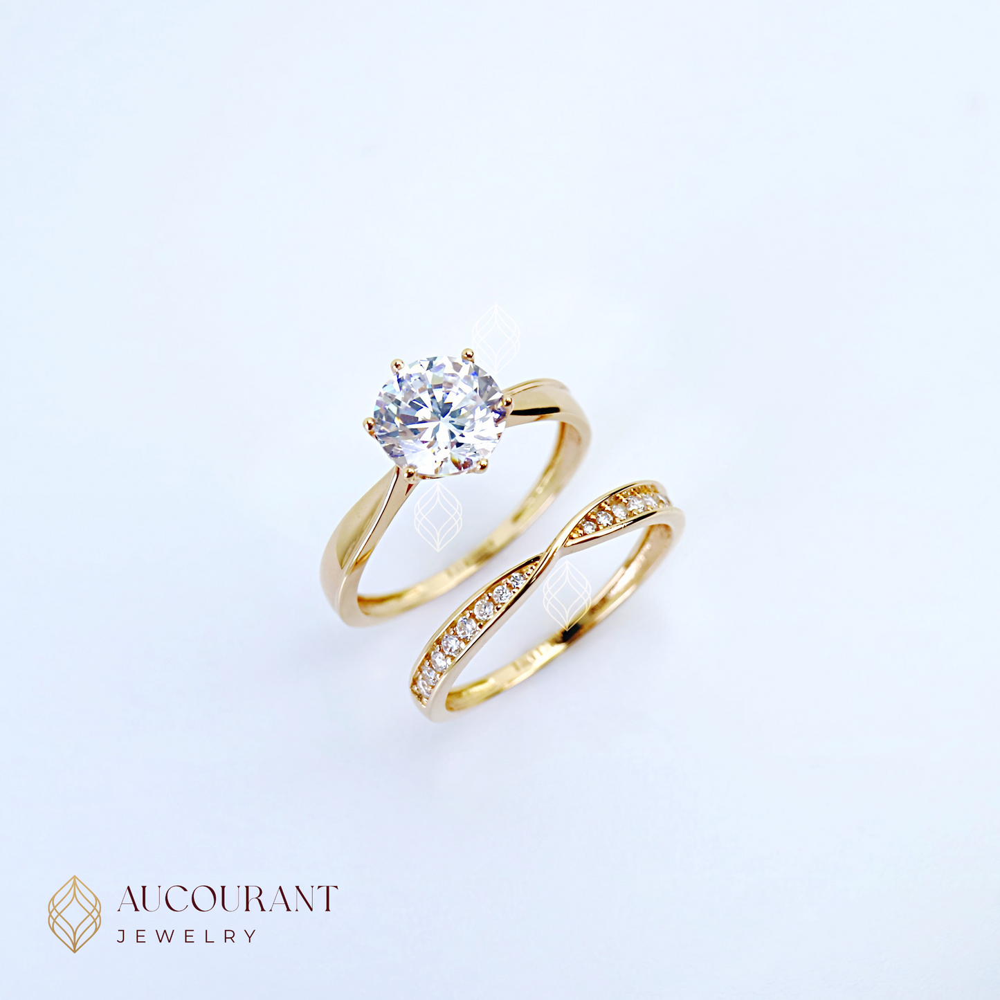 Cincin Emas Kombinasi dua Model Solitaire mata Besar Bulat(R)ound Kombinasi Solitaire Mata Bulat(R)ound. Emas Rose Gold 17K