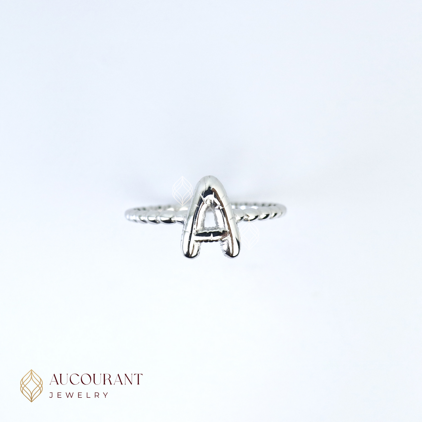 Cincin Emas model Inisial Huruf A. Emas White Gold 17K