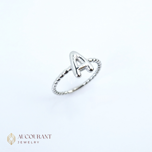 Cincin Emas model Inisial Huruf A. Emas White Gold 17K