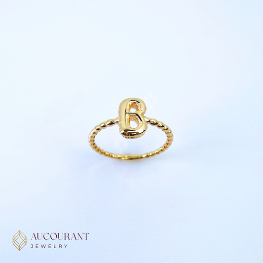 Cincin Emas model Inisial Huruf B. Emas Rose Gold 16K