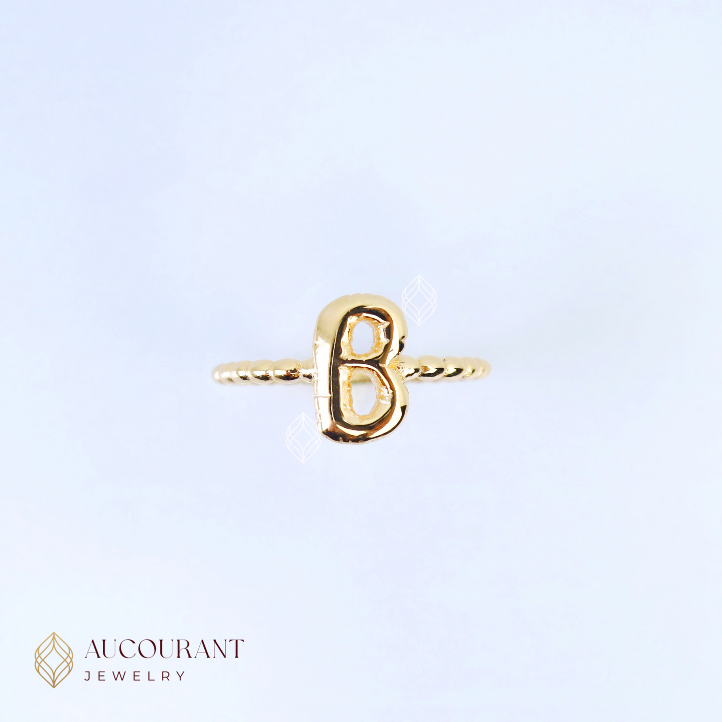 Cincin Emas model Inisial Huruf B. Emas Rose Gold 16K