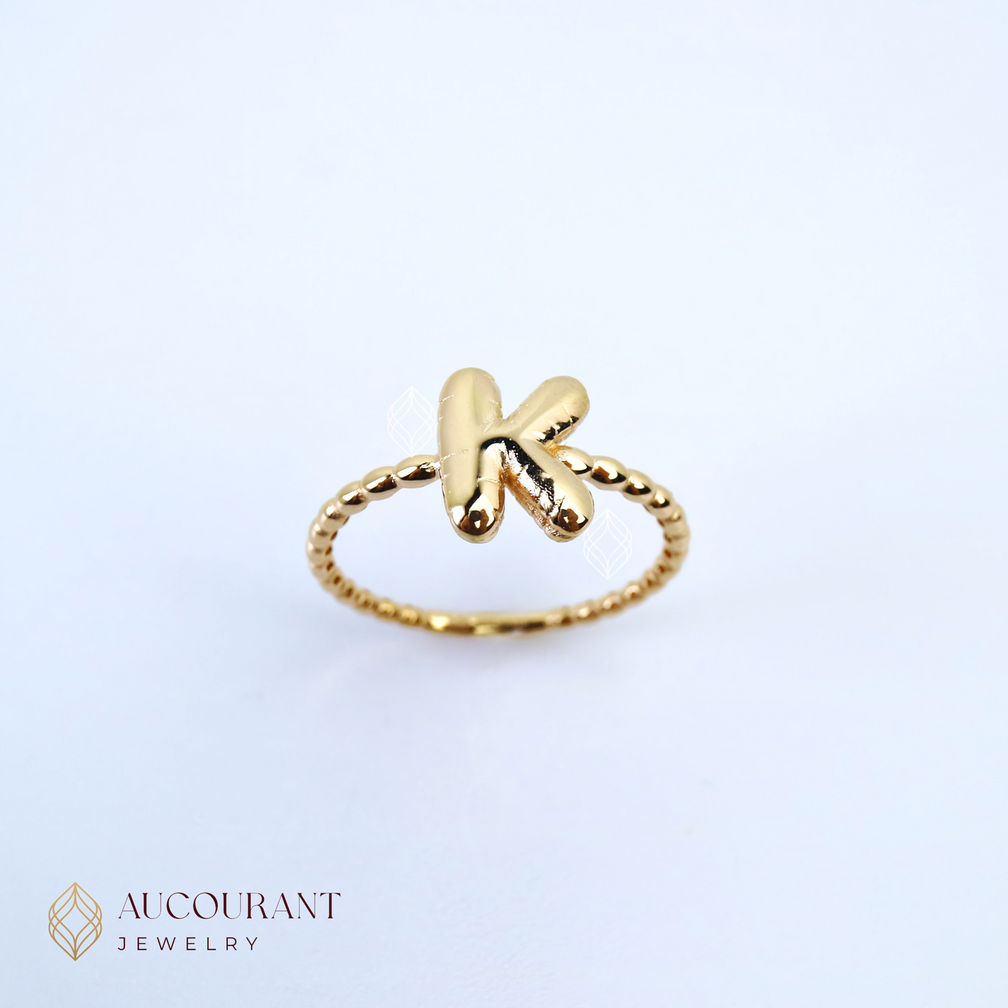 Cincin Emas model Inisial Huruf K. Emas Rose Gold 16K