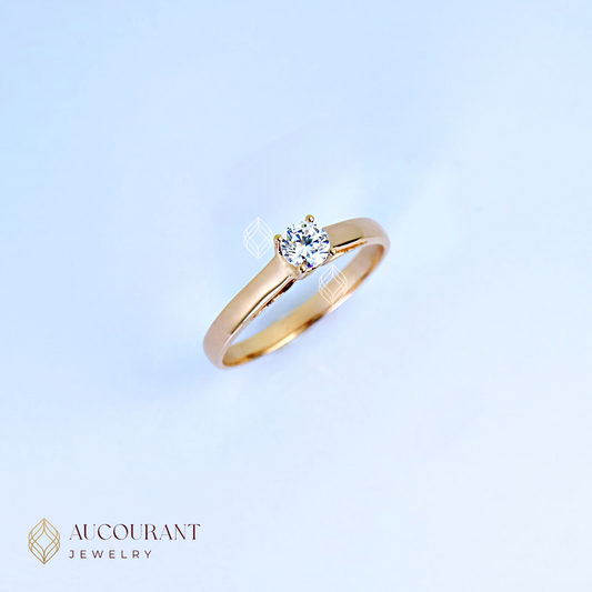 Cincin Emas Model Solitaire Klasik Mata (R)ound. Emas Rose Gold 17K
