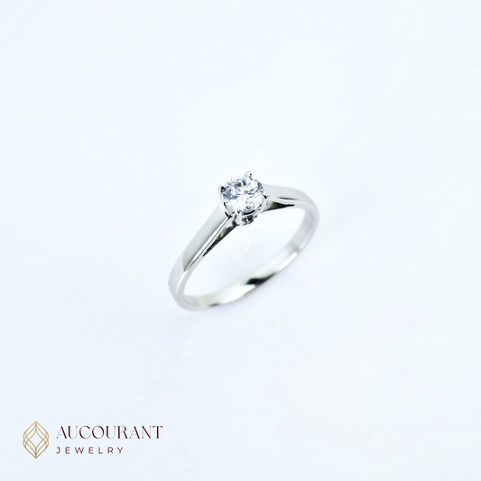 Cincin Emas Model Solitaire Klasik Mata (R)ound. Emas White Gold 17K